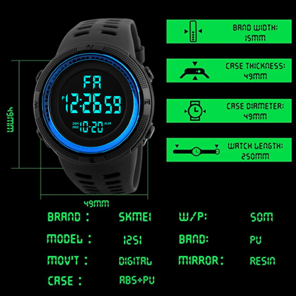 RELOJ PANTALLA LUZ LED - RESISTENTE AL AGUA