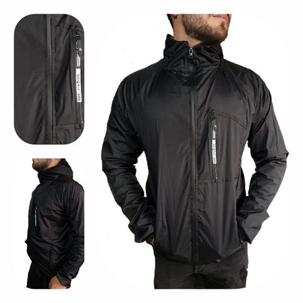  Chaquetas impermeables con capucha para hombre, abrigos para  exteriores, rompevientos, chaqueta de senderismo a prueba de viento, Negro  - : Ropa, Zapatos y Joyería